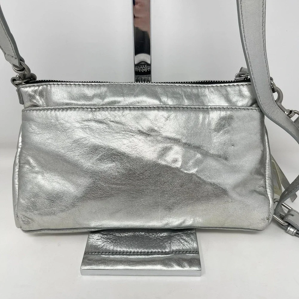 Lucky Brand Koda Crossbody Silver Metallic Topanga Leather Flashy Shiny Party - Picture 7 of 15